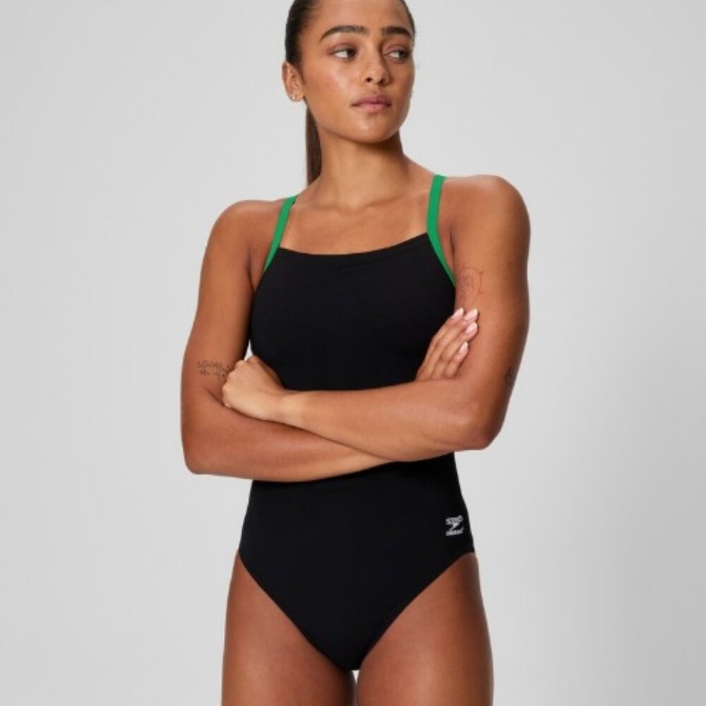 SPEEDO "Endurance+" Flyback Training One Piece Black/Green - Picture 2 of 11